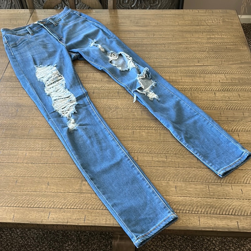 AP BLUE High Waisted Distressed Blue Jean